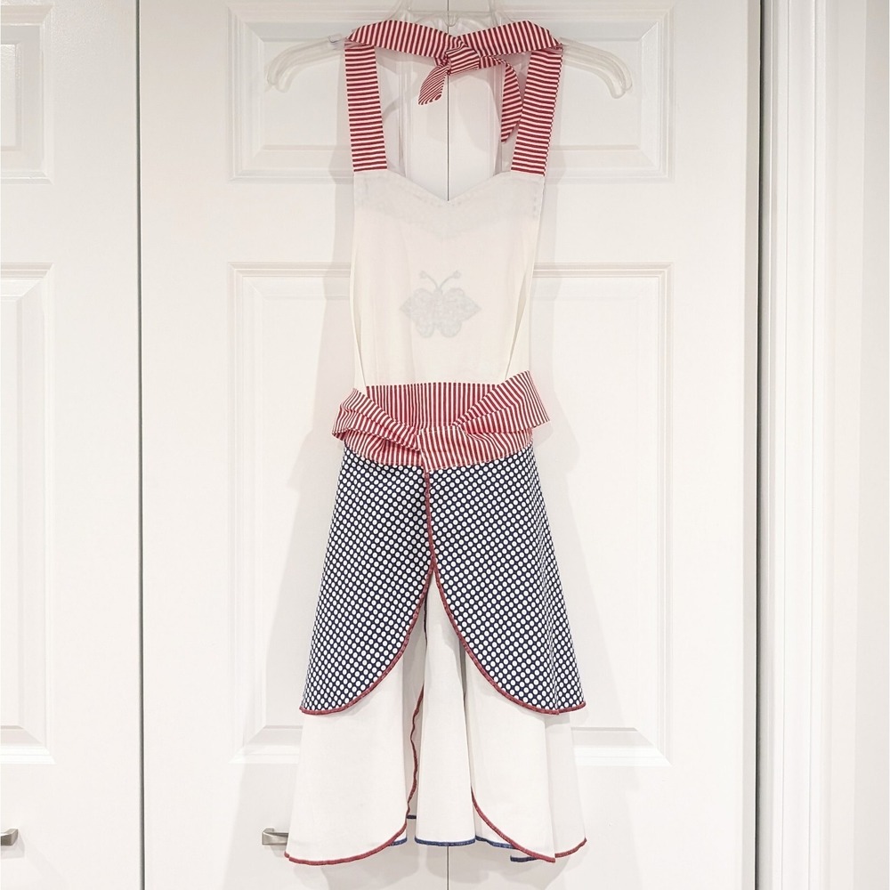 Stitchy Pixie Apron 50s Retro Homemaker Americana Cotton Patriotic 4th of July - Picture 4 of 13
